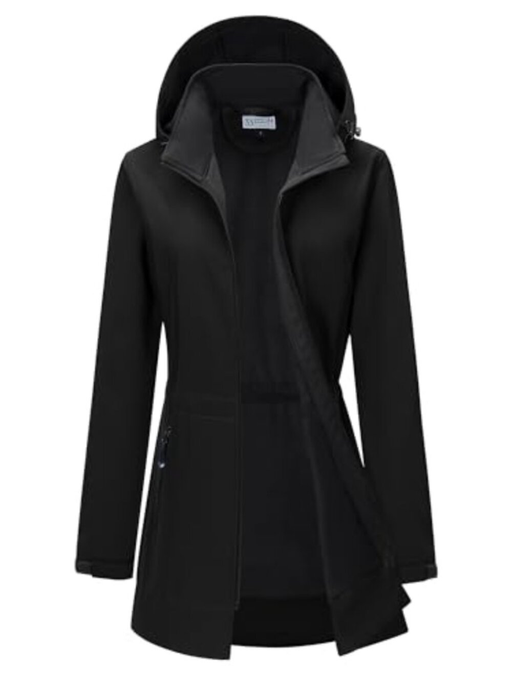 Women's Waterproof Softshell Long Jacket with Hood Fleece Lined Windproof